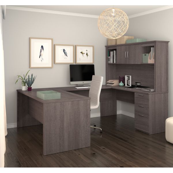 Bestar Logan U-Shaped Desk in Bark Gray