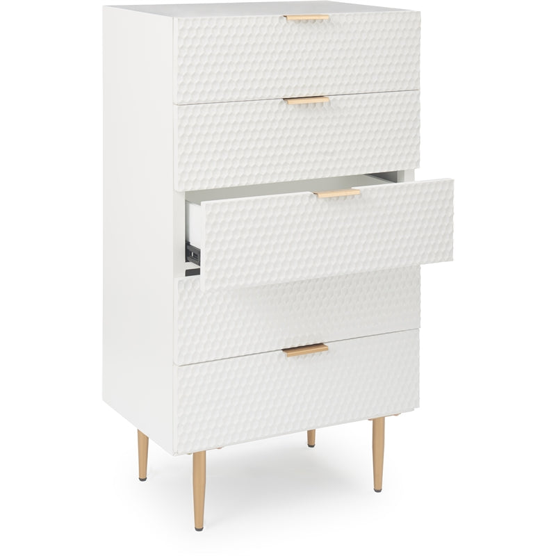 Atlin Designs Modern 5 Drawer Tallboy Dresser White