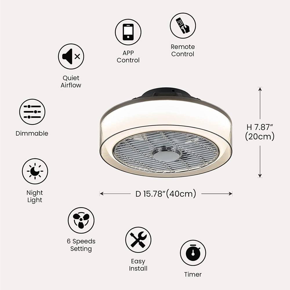 ANTOINE 16 in. Modern Dimmable Integrated LED Indoor Smoky Gray Smart Enclosed Ceiling Fan with Remote HD-FSD-68