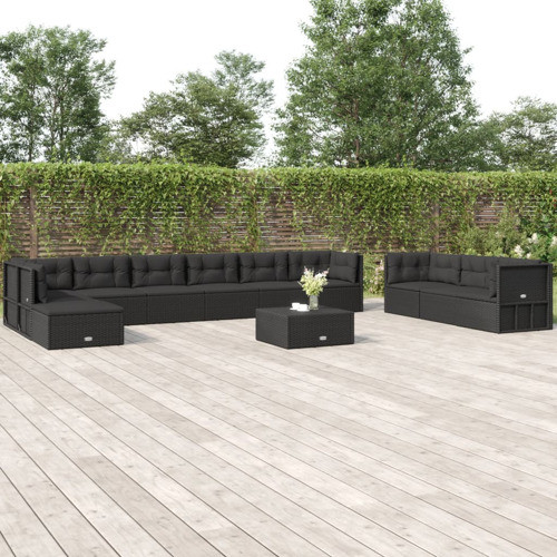 vidaXL Patio Furniture Set 11 Piece Lounge Set with Cushions Black Poly Rattan   Tropical   Outdoor Sofas   by vidaXL LLC  Houzz