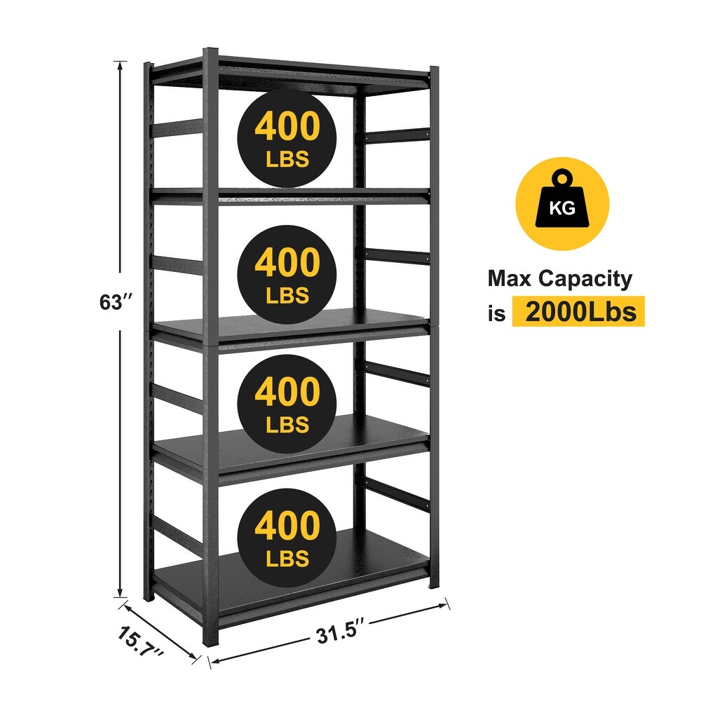 Adjustable Heavy Duty Metal Shelving   5 Tier Storage Shelves  2000LBS Load  Kitchen  Garage  Pantry   63*31.5