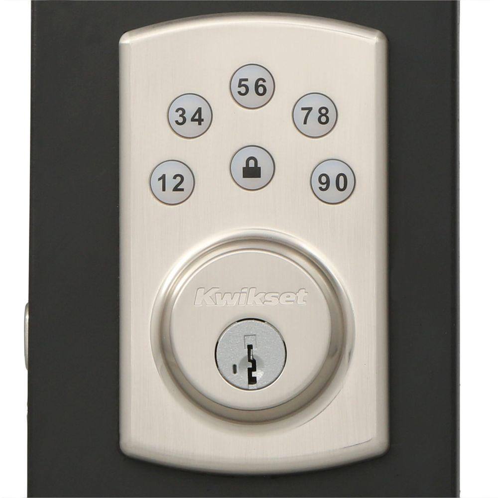 Kwikset Powerbolt2 Satin Nickel Single Cylinder Keypad Electronic Deadbolt Featuring SmartKey Security and Cove Passage Knob 90715 CV15