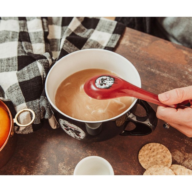 Silver Buffalo Friday The 13th Jason Voorhees Ceramic Soup Mug With Spoon Holds 24 Ounces