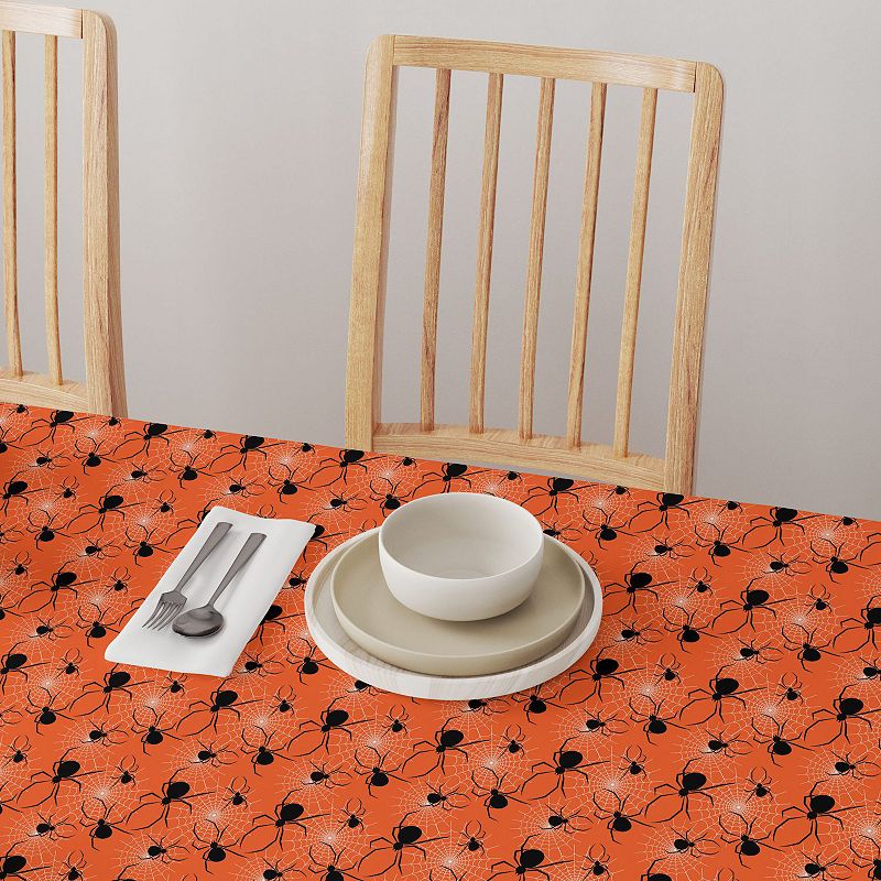 Round Tablecloth， 100% Polyester， 60 Round， Halloween Spiders Web