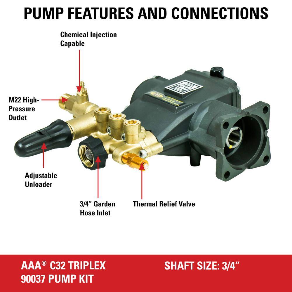 SIMPSON AAA Professional Horizontal Triplex Pump Kit 90037 for 3700 PSI at 2.5 GPM Pressure Washers 90037