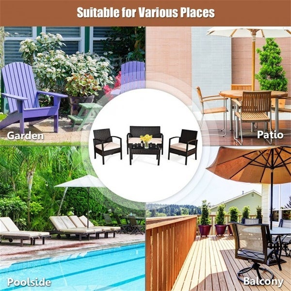 4 Pieces Patio Furniture Sets Rattan Chair Wicker Set Outdoor Bistro - Overstock - 36137047