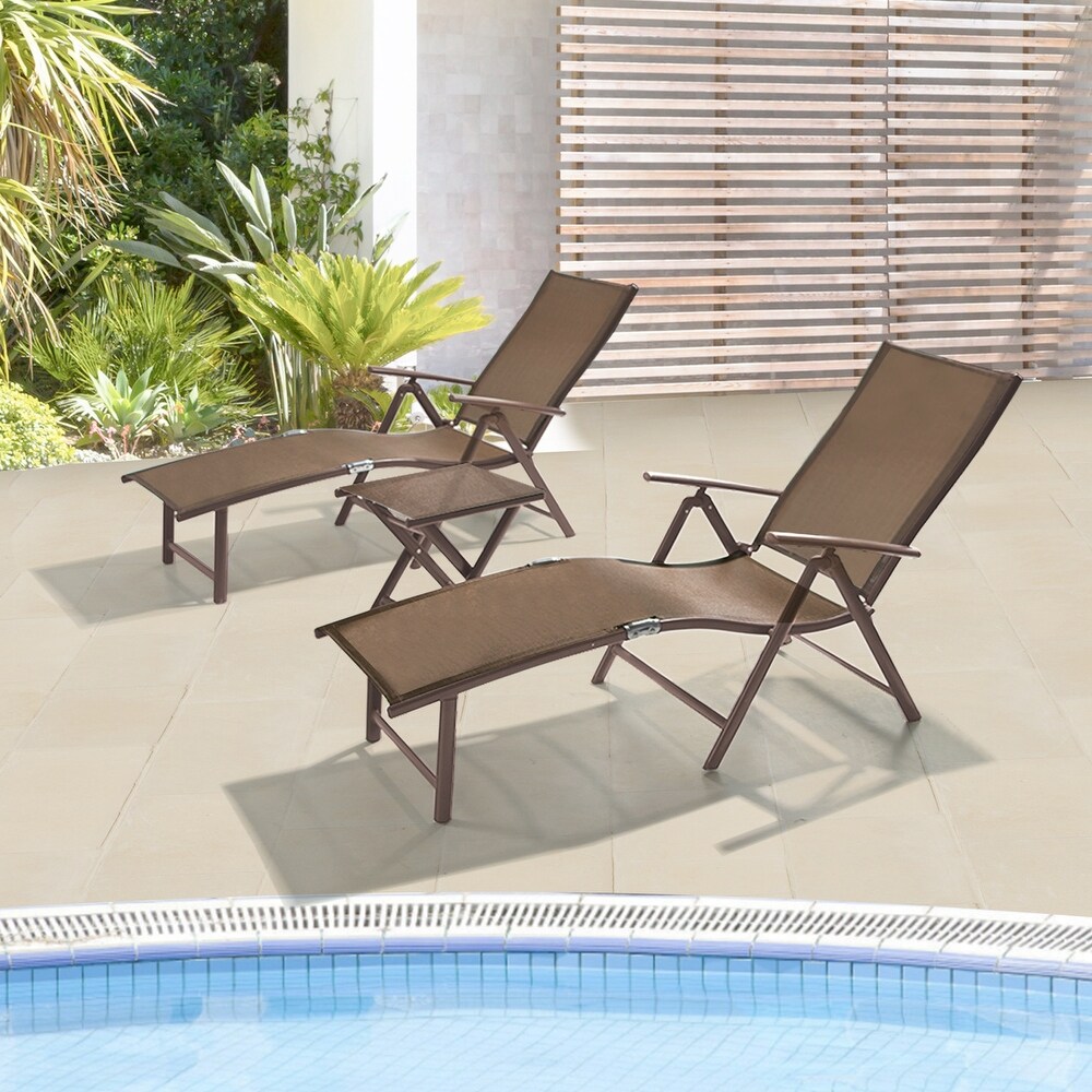 VredHom Outdoor Portable Folding Chaise Lounge Chair with Table (Set of 3)   70\