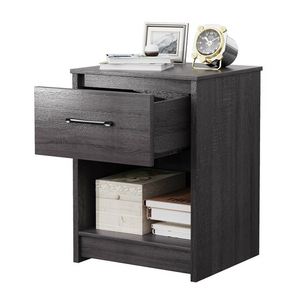 Gymax Nightstand with Drawer Storage Shelf Wooden End Side Table