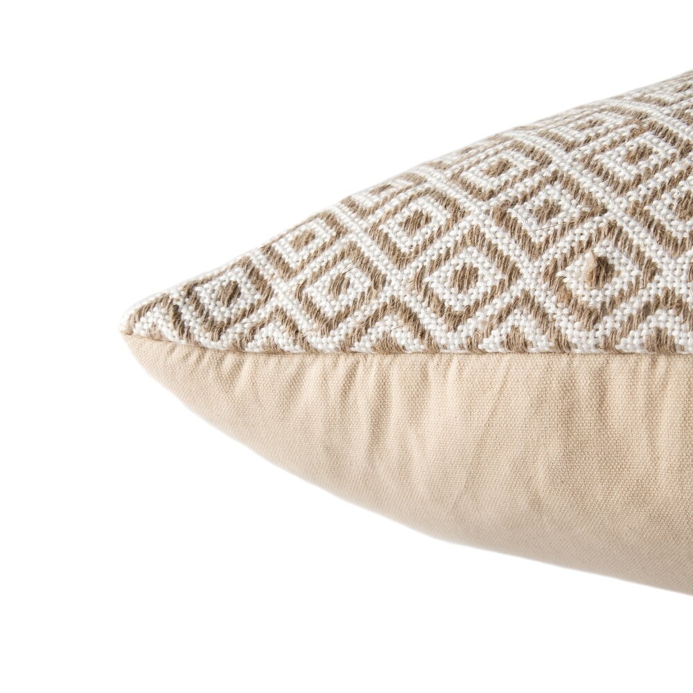 Tribal Pattern Ivory/Taupe Viscose and Linen Blend Throw Pillow