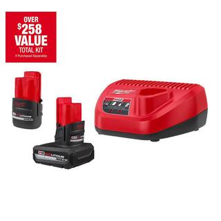 MW M12 12-Volt Lithium-Ion High Output 5.0 Ah and 2.5 Ah Battery Packs and Charger Starter Kit 48-59-2452S