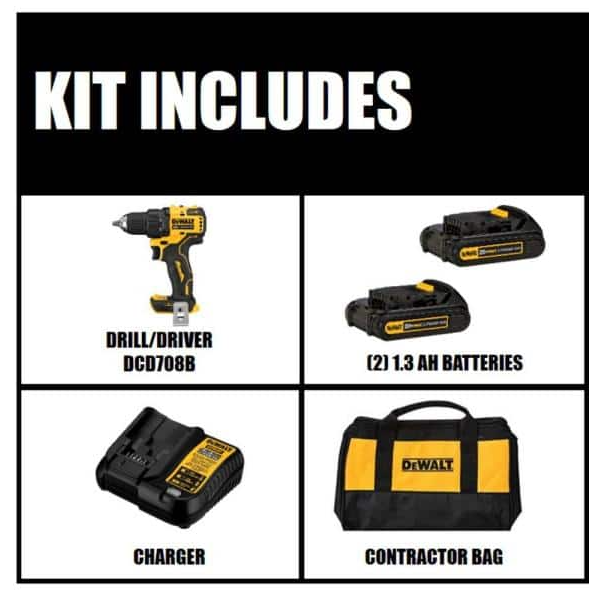 DEWALT DCD708C2 ATOMIC 20-Volt MAX Cordless Brushless Compact 1/2 in Drill/Driver