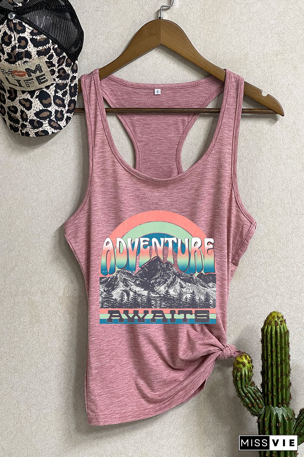 Adventure Awaits Mountains Blue Print Sleeveless Tank Top Wholesale