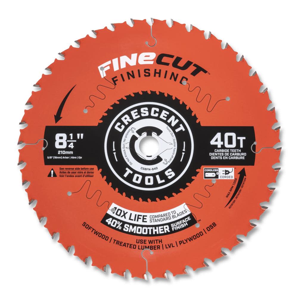 CRESCENT Circular Saw Blade 8 1/4 x 40 Tooth Fine Cut Finishing ;