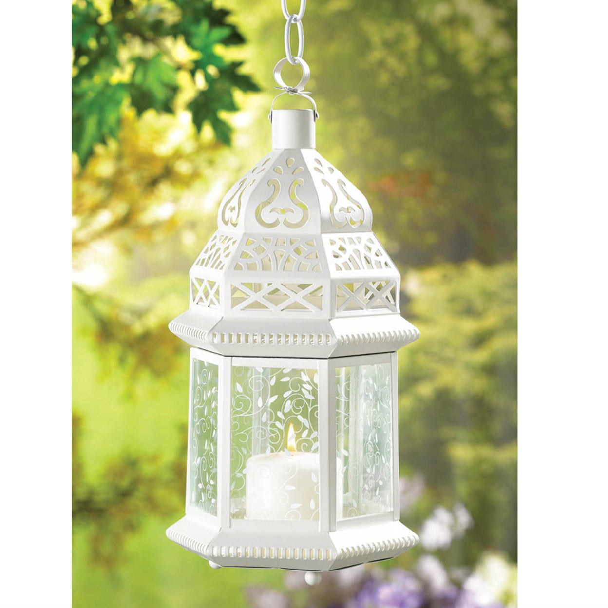 Home Decorative Vine Patterned Glass Garden Lantern - 15 inches