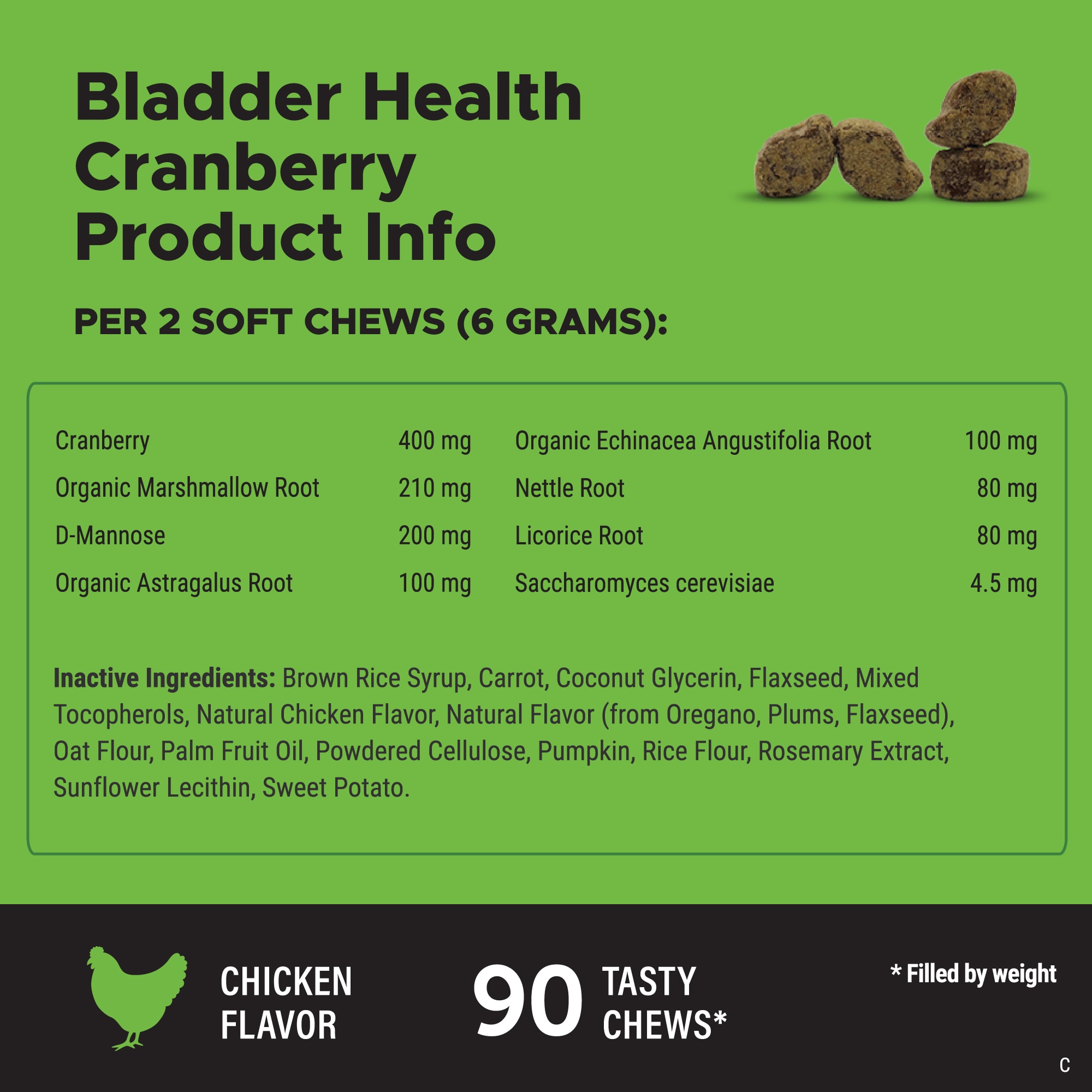 Pet Honesty Bladder Health Cranberry Soft Chews for Dogs， Count of 90