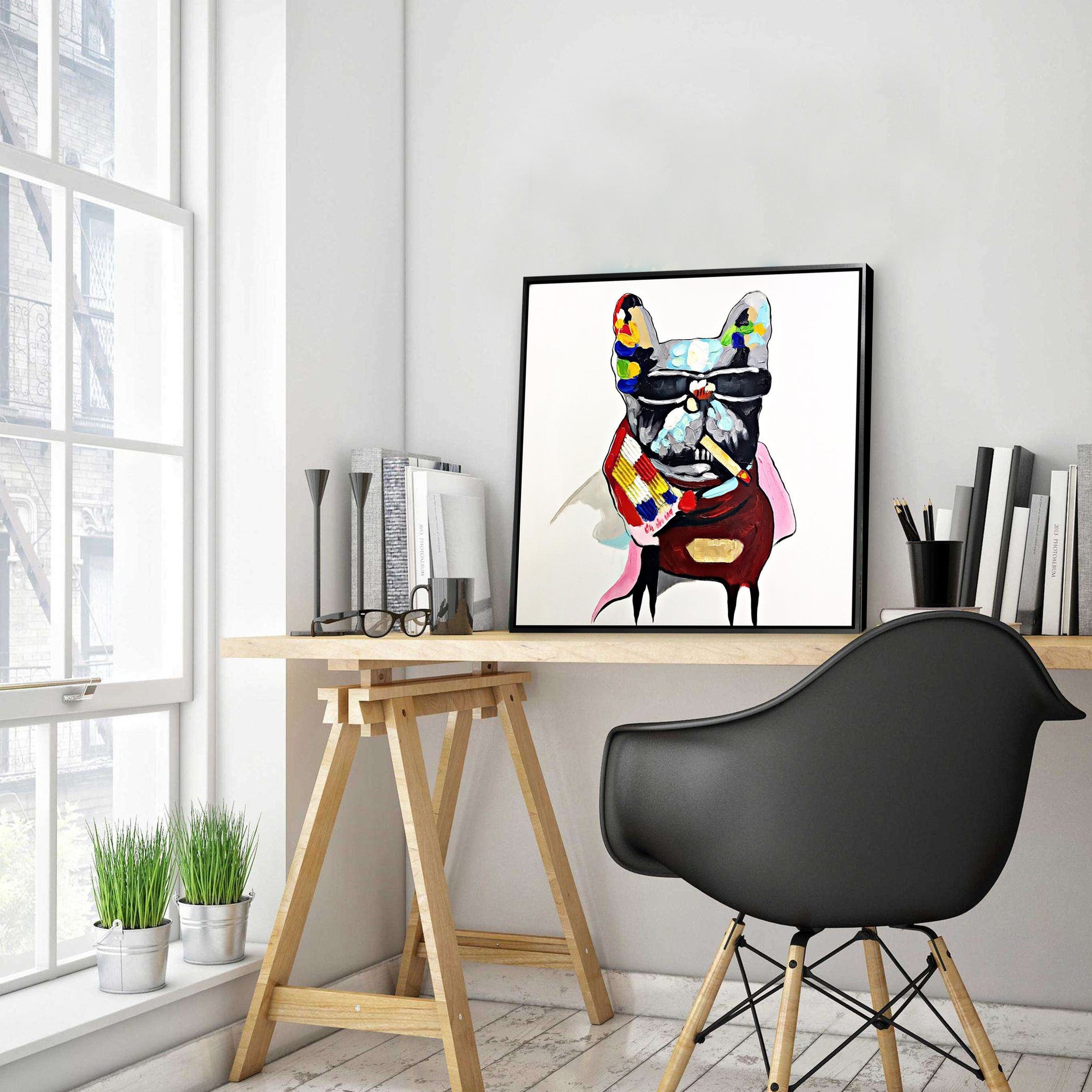 Tough Dog Hand Painted Art Painting With Frame 65X65 Cm Pnd006S