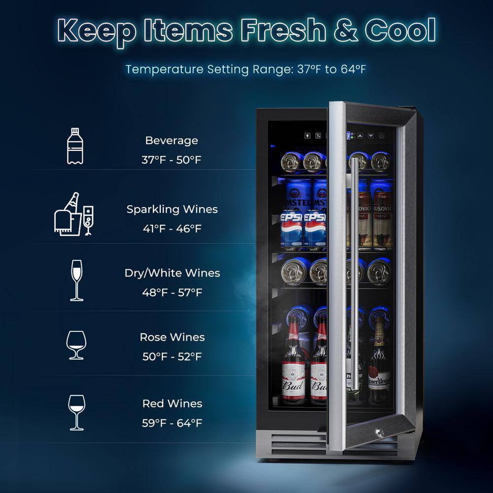 Gymax 15 in. 46-Bottle Wine and Refrigerator 100-Can Beverage Cooler Built-in Freestanding Beverage GYM09275