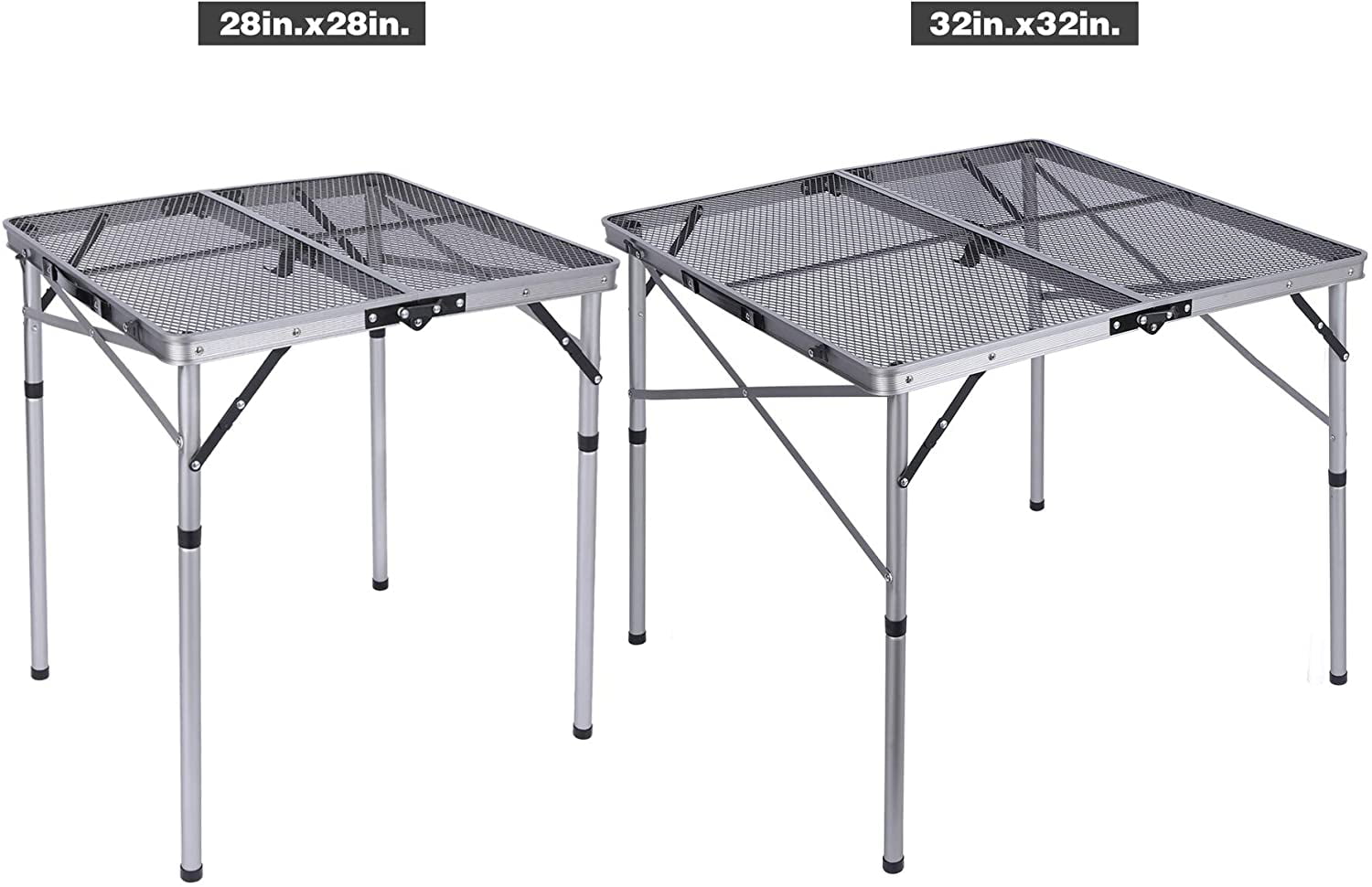 REDCAMP Folding Portable Grill Table for Camping, Lightweight Aluminum Metal Grill Stand Table with Adjustable Height Legs for Outside Cooking Outdoor BBQ RV Picnic, Silver