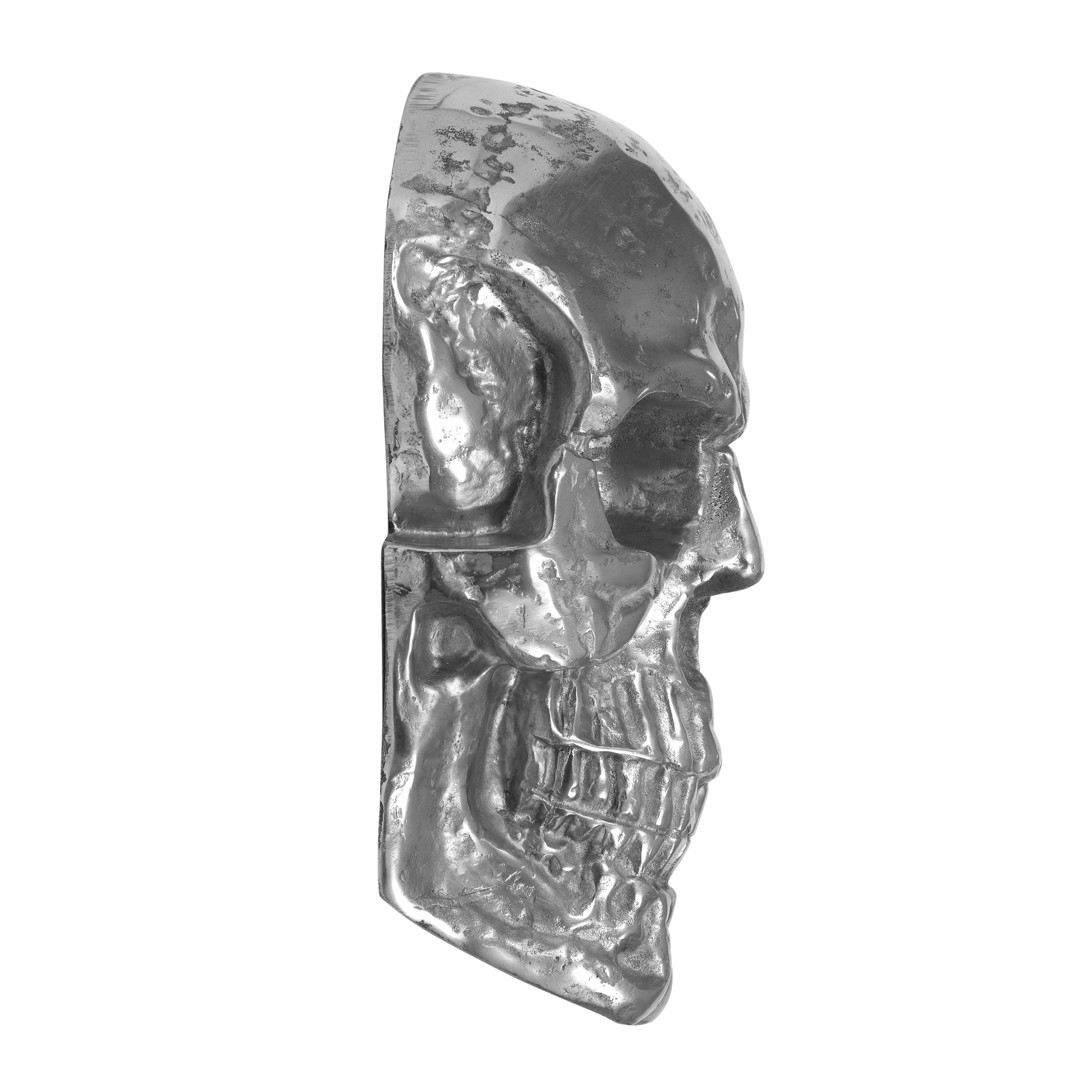 Headly Handmade Aluminum Skull Wall Decor, Antique Silver