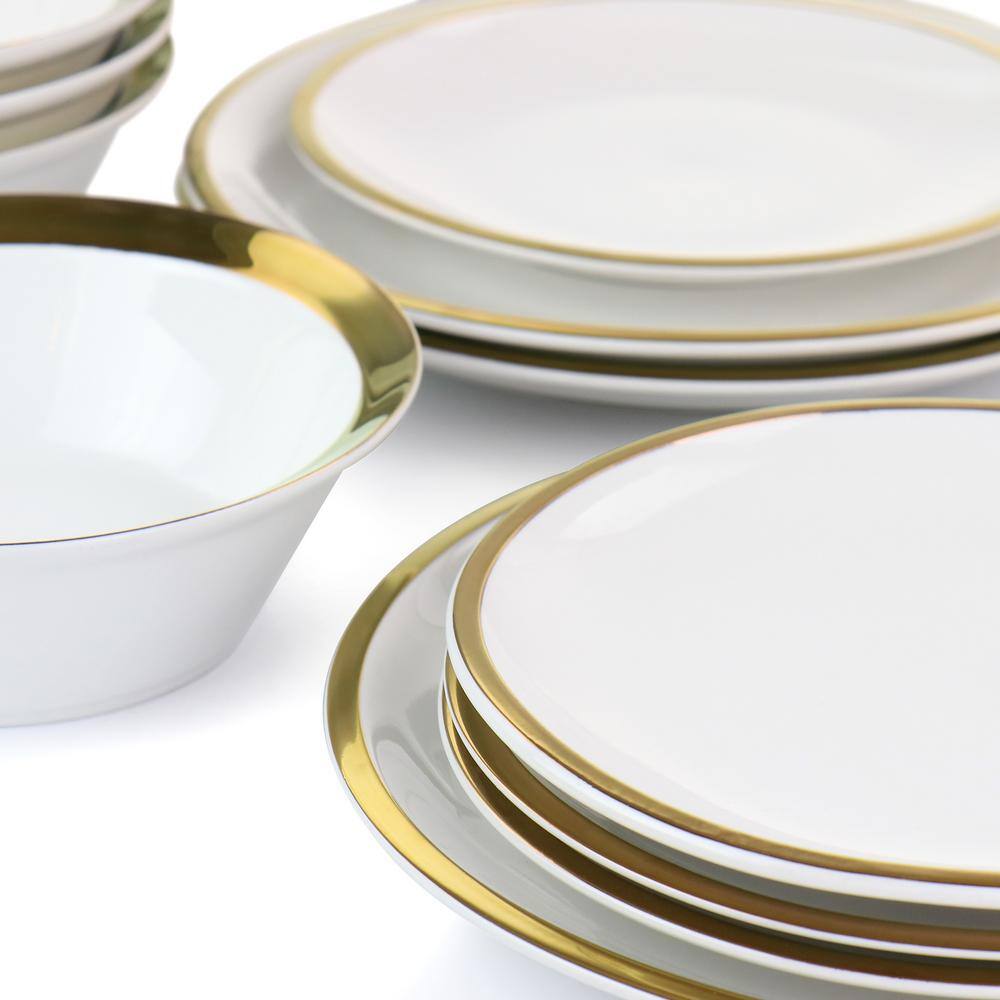 GIBSON HOME Premier Gold Fine Ceramic 12-Piece Dinnerware Set 985116525M