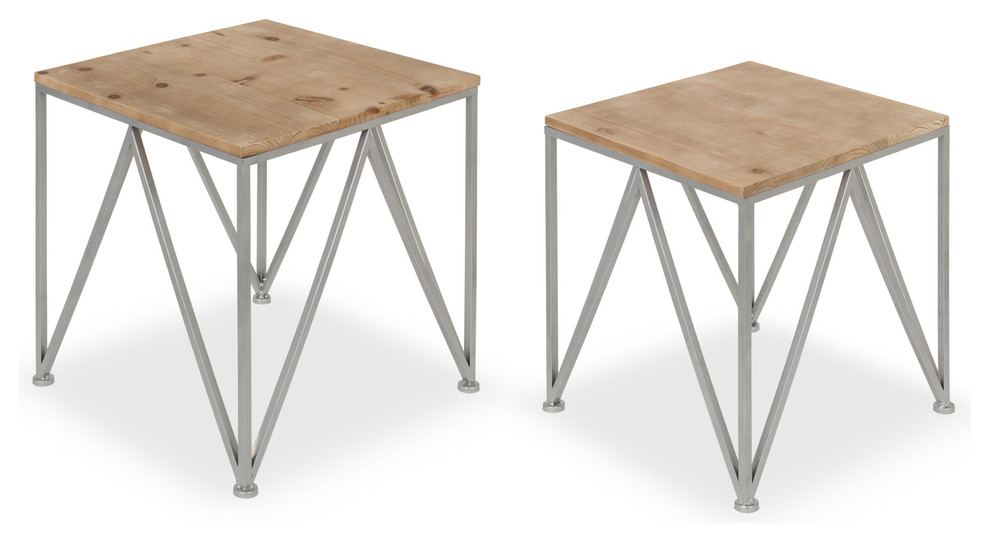 Uzma 2 Set Nesting Metal/Wood End Tables  Silver 2 Piece   Transitional   Side Tables And End Tables   by Uniek Inc.  Houzz