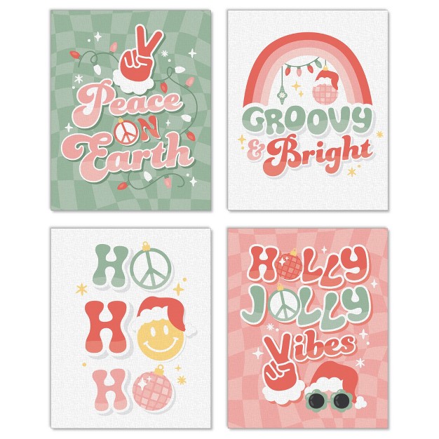 Big Dot Of Happiness Groovy Christmas Unframed Pastel Holiday Linen Paper Wall Art Set Of 4 Artisms 8 X 10 Inches