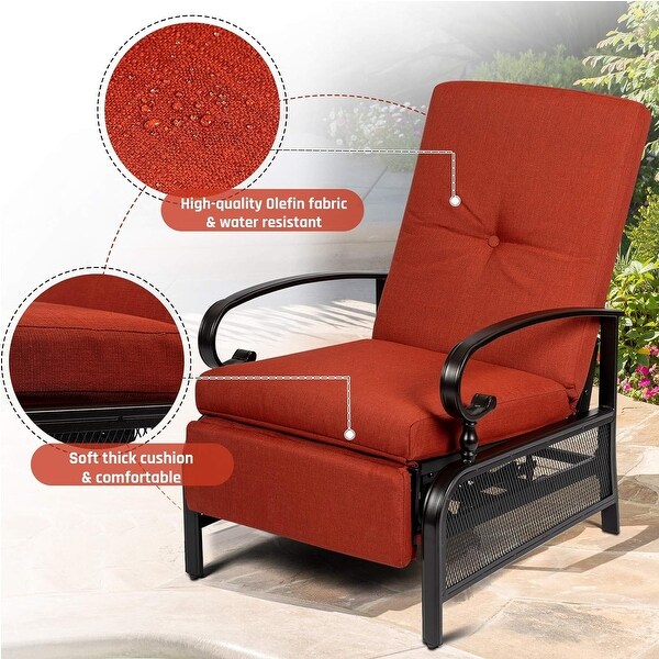 SUNCROWN Outdoor Patio Adjustable Cushioned Recliner Lounge Chair Set with Coffee Square Side Table