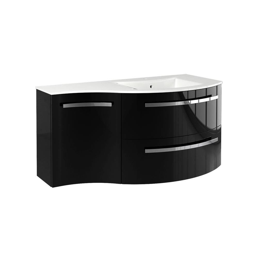 LaToscana Ameno 43 in. W x 20 in. D x 20.5 in. H Floating Bath Vanity with Left Cabinet in Glossy Black with White Tekorlux Top AM43OPT2B