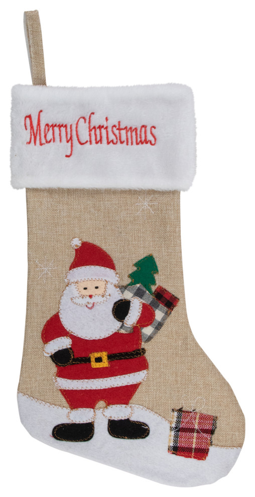 19 quotBeige and Red Burlap  quotMerry Christmas quotSanta Christmas Stocking   Modern   Christmas Stockings And Holders   by Northlight Seasonal  Houzz