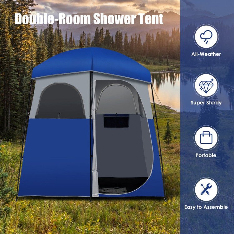 Sturdy Double-Room Camping Privacy Shower Toilet Tent W/ Storage Bag