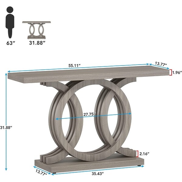 55 Inch Console Table with Geometric Base Wooden Hallway Table Vintage