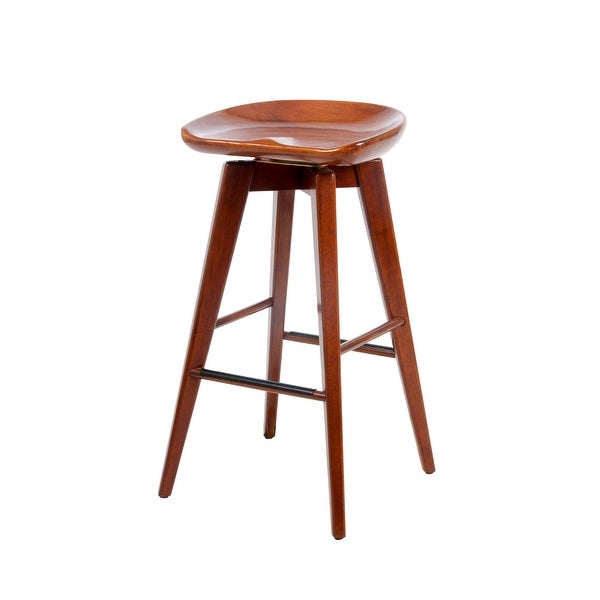 Esme 29 Inch Swivel Barstool with Contour Seat， Wood， Walnut Brown