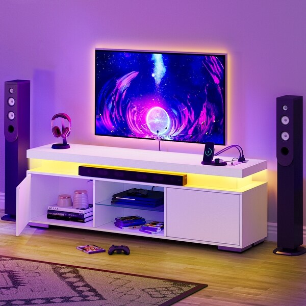 Modern LED Entertainment Center TV Stand Media Console with Power Outlets USB Port