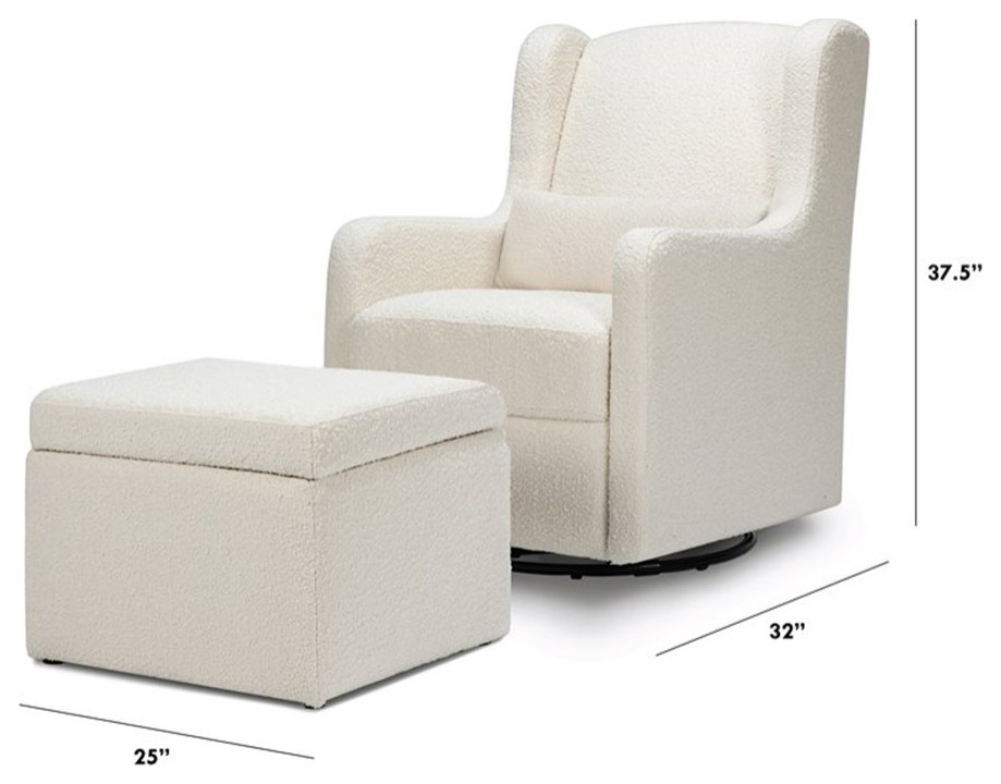 Namesake Adrian Fabric Swivel Glider with Storage Ottoman in White   Transitional   Gliders   by Homesquare  Houzz