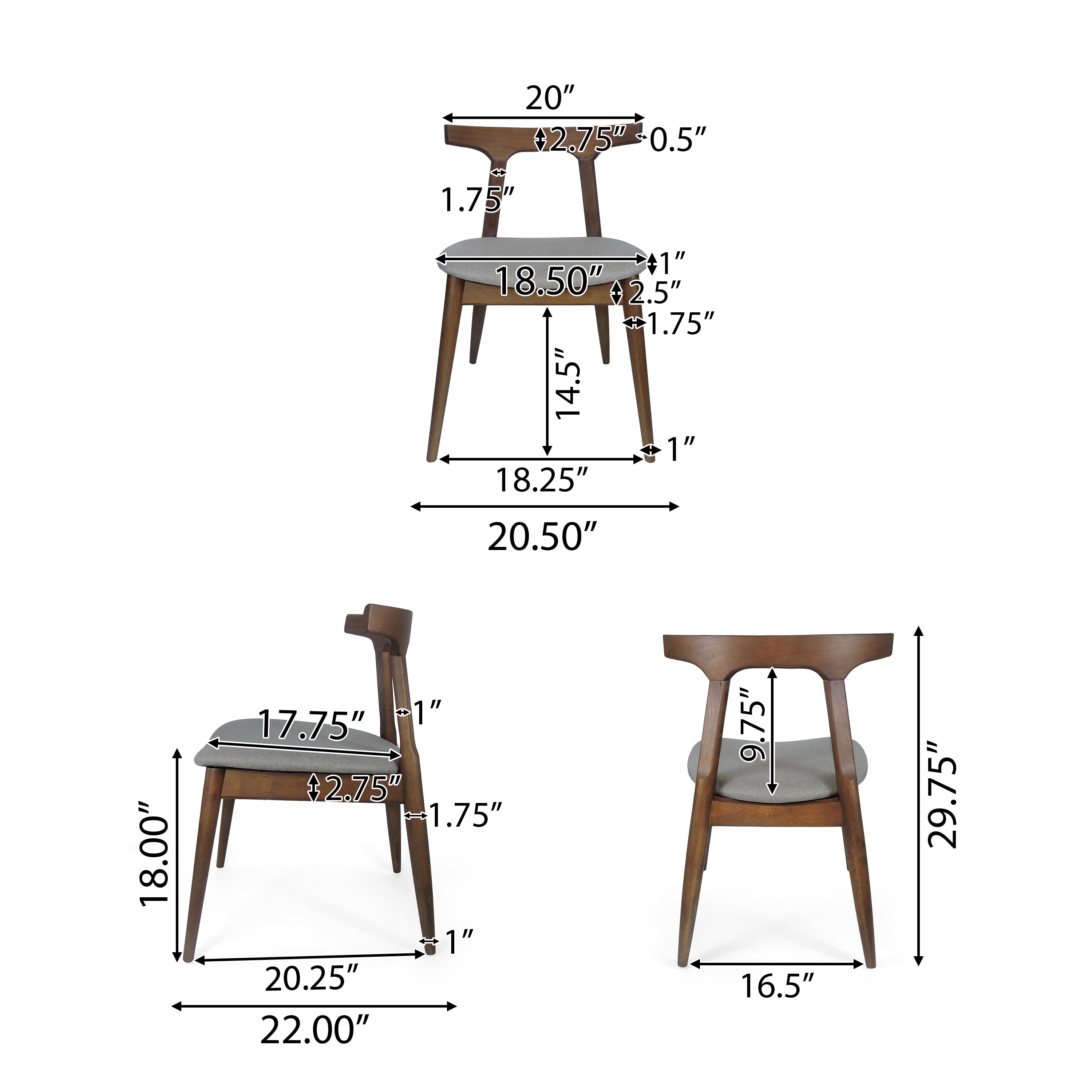 Danmore Mid Century Modern Fabric Upholstered Dining Chairs, Set of 4