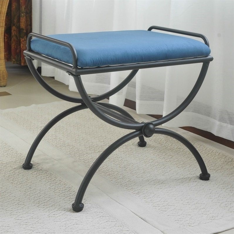 Pemberly Row Iron Vanity Bench in Indigo   Transitional   Vanity Stools And Benches   by Homesquare  Houzz