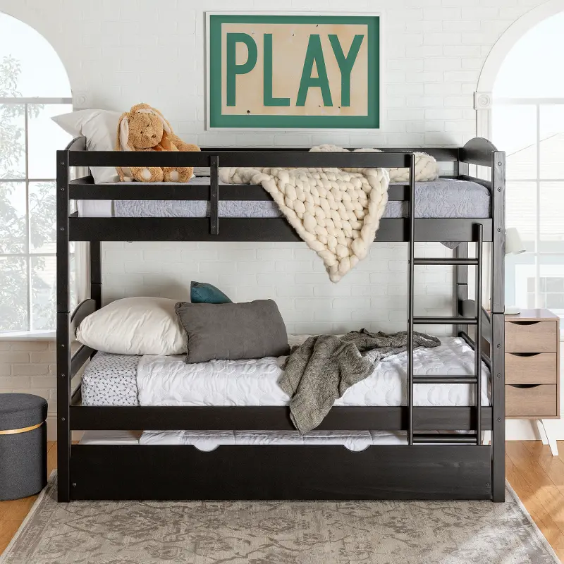 Black Twin-Over-Twin Bunk Bed with Trundle - Walker Edison