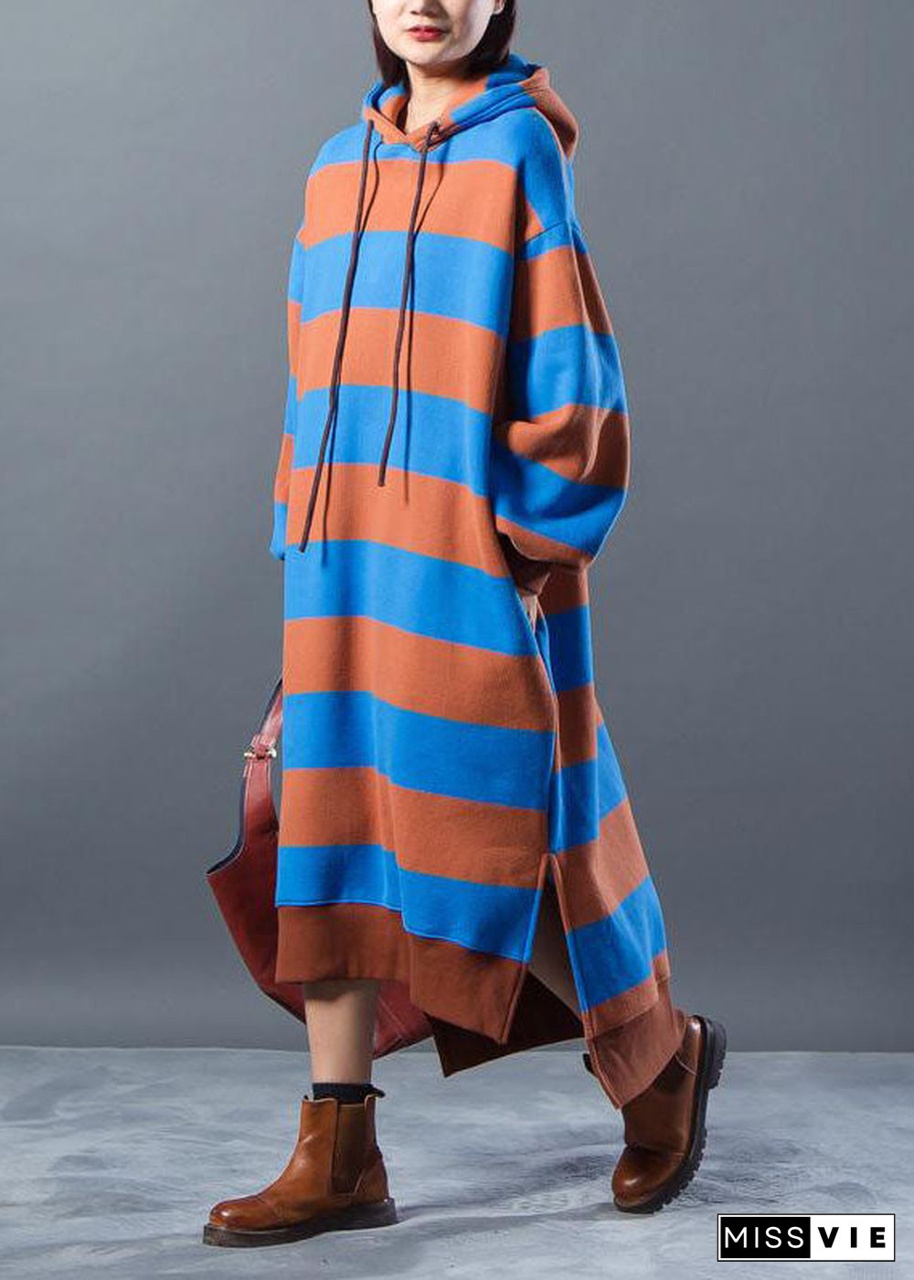 Chic Sweater dresses Beautiful Hoodies Split Stripe Knitted Winter Dress