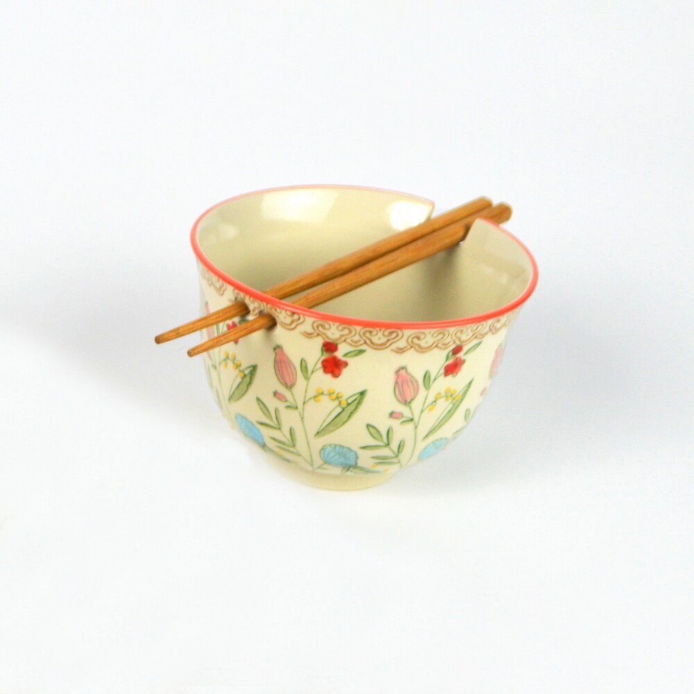 Ella Ramen Bowls Set with Chopsticks Red Service for 2