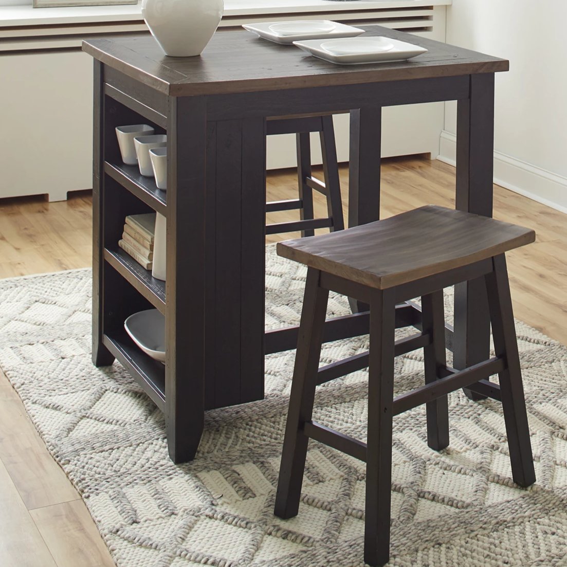 Loft 3-Pc Small Kitchen Island Dining Set in Vintage Black