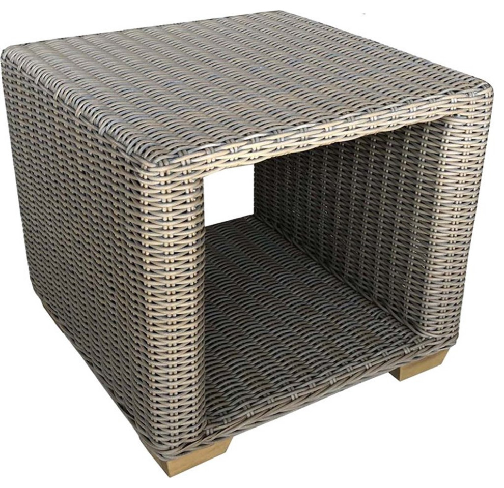 Home Square Wicker Patio Side Table in Kubu Gray Finish   Set of 2   Tropical   Outdoor Side Tables   by Homesquare  Houzz