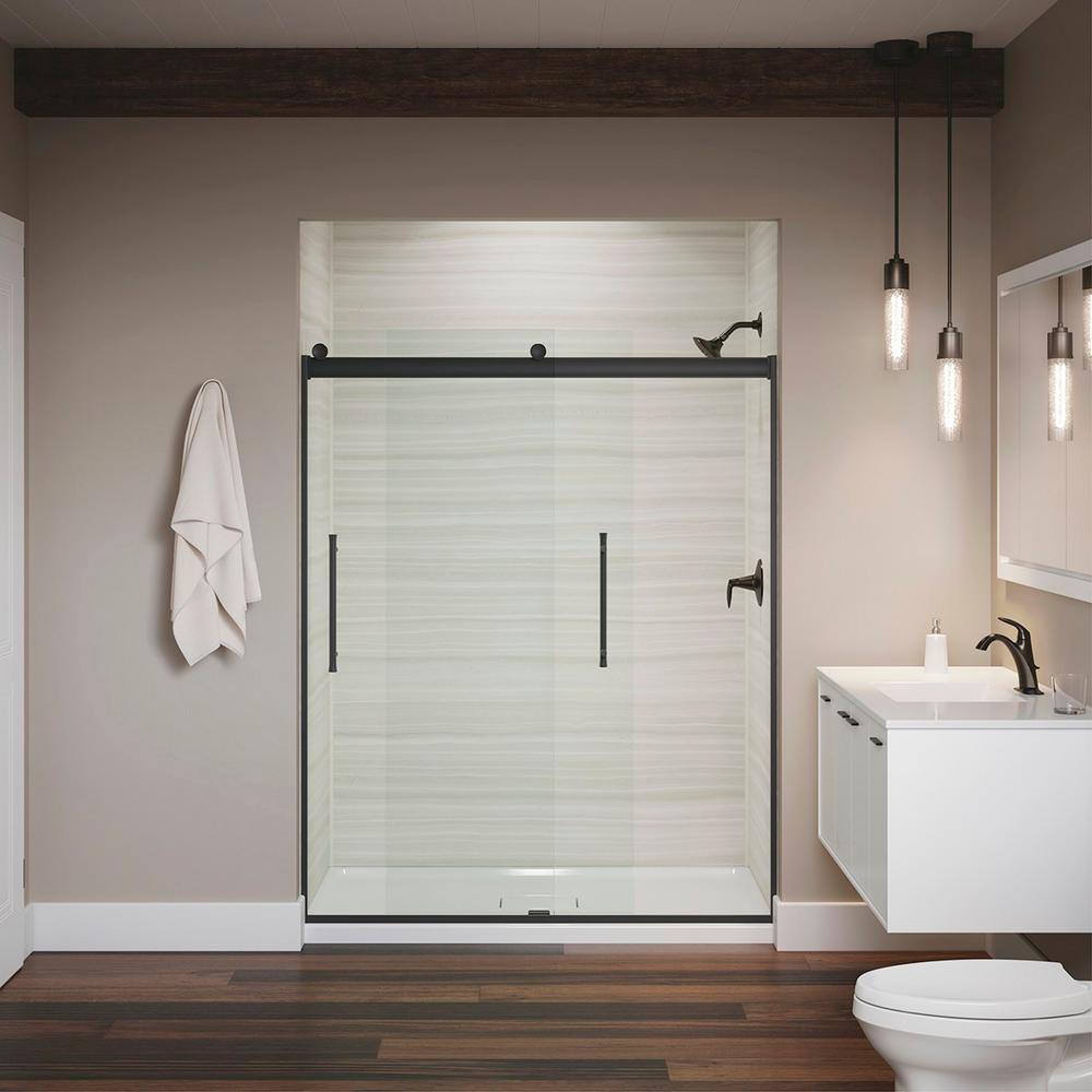 KOHLER Elmbrook 59.625 in. W x 73.5625 in. H Sliding Frameless Shower Door in Matte Black K-R706851-8L-BL