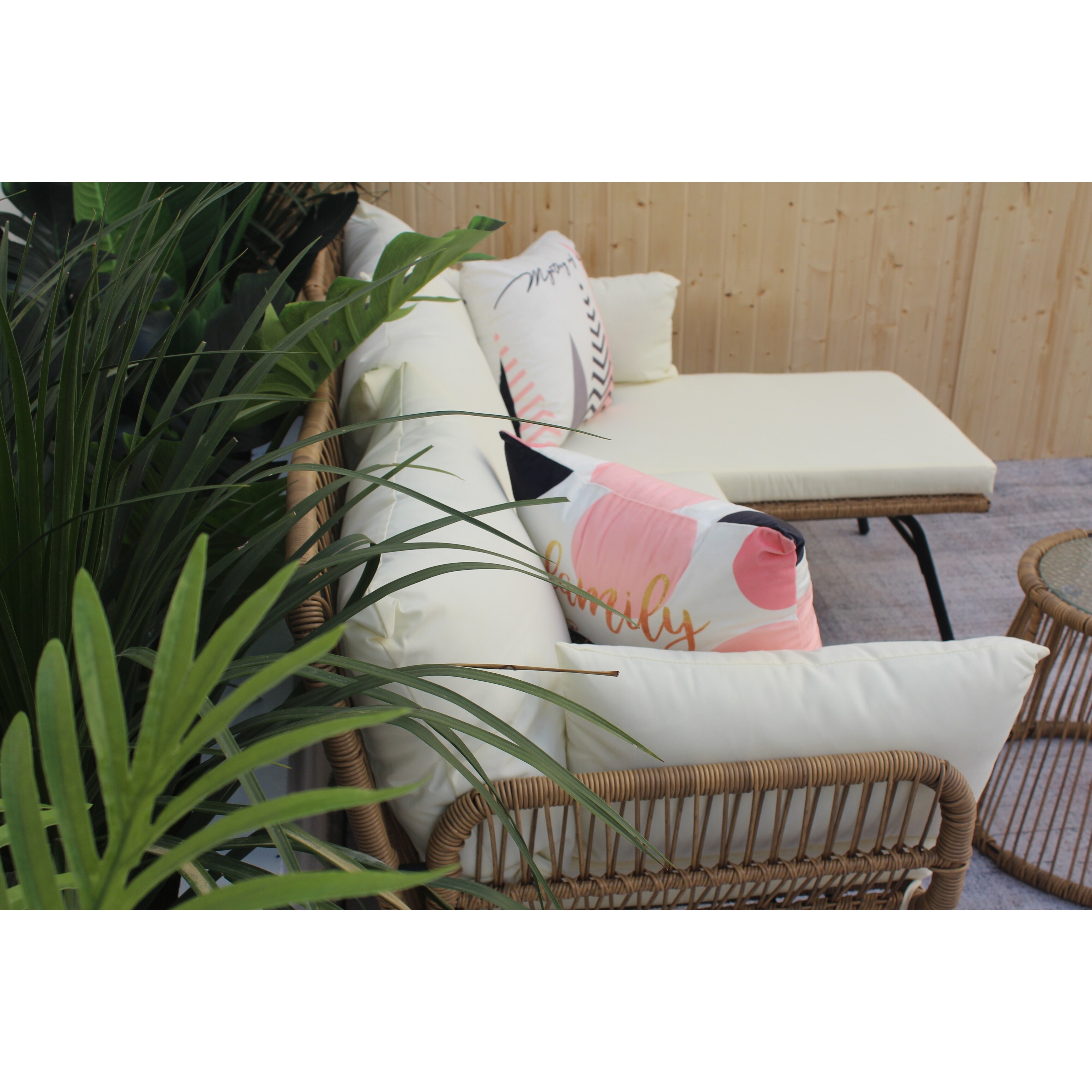 3PCS Outdoor Patio Balcony L Shape Natural Color PE Wicker Sofa Set with Beige Cushion - Overstock - 36594979