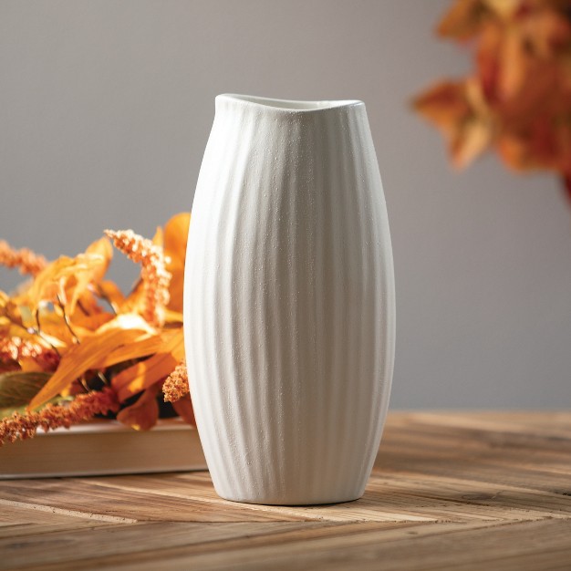 Modern White Ribbed Vase