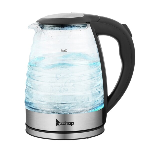 1.8L Stainless Steel Electric Kettle， Borosilicate Glass Kettle