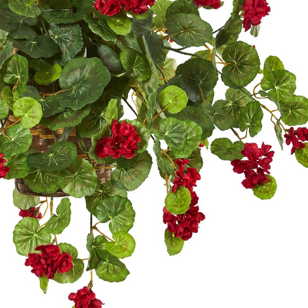 X 26 Artificial Geranium Plant In Hanging Basket - Nearly Natural