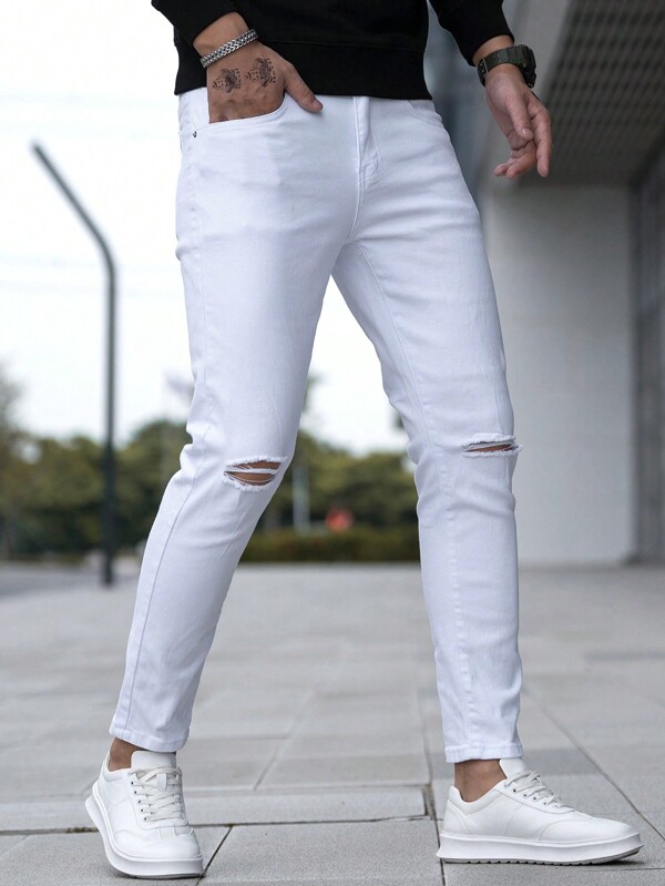 Men Ripped Frayed Skinny Jeans