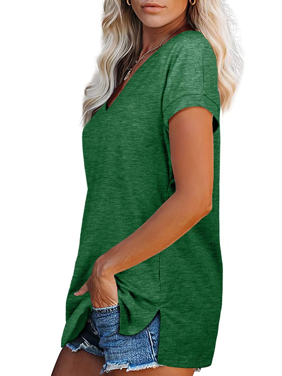 V-neck Casual Loose Solid Color Short-sleeved T-shirt