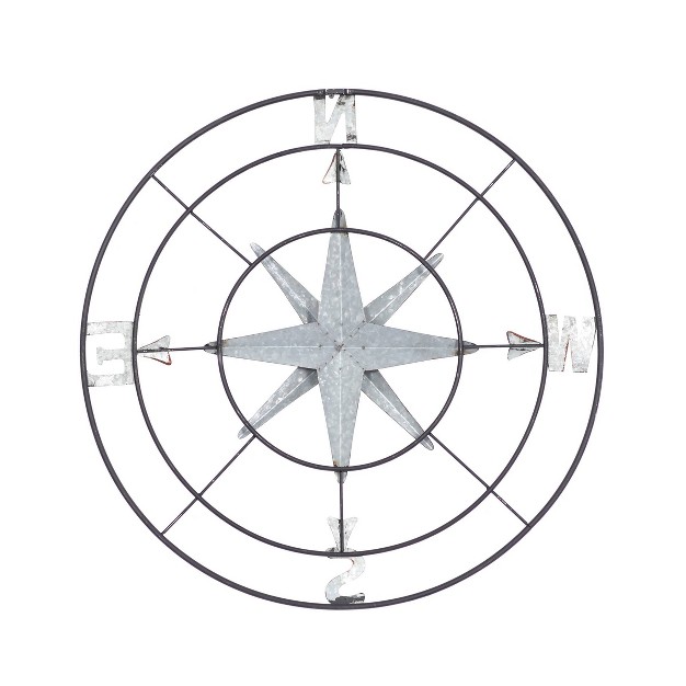 Metal Compass Indoor Outdoor Wall Decor With Distressed Copper Like Finish Gray Olivia amp May