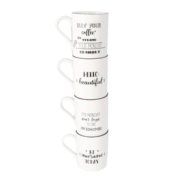 Porland Be Happy 4pc Mug Set White